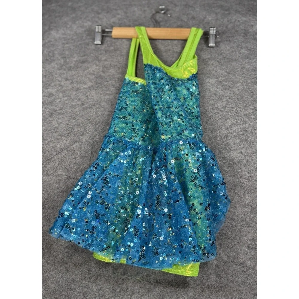 A Wish Come True Girls LC Sequin Tutu Dress Blue Green‎ Dance Costume Ballet